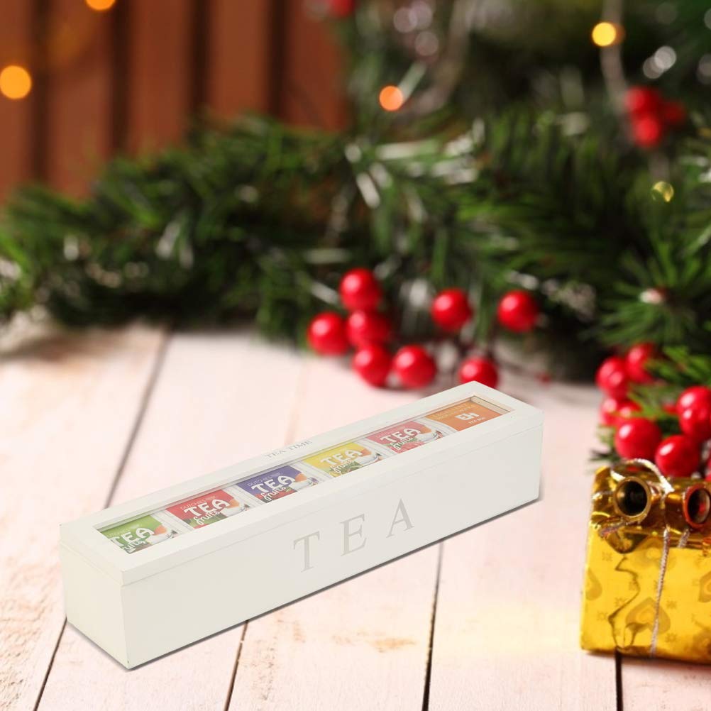 Divided Storage Organizer Container With 6 Compartments Food Storage Bin Wooden Tea Drawer Box Pantry Bin For Snacks Tea Bags Co